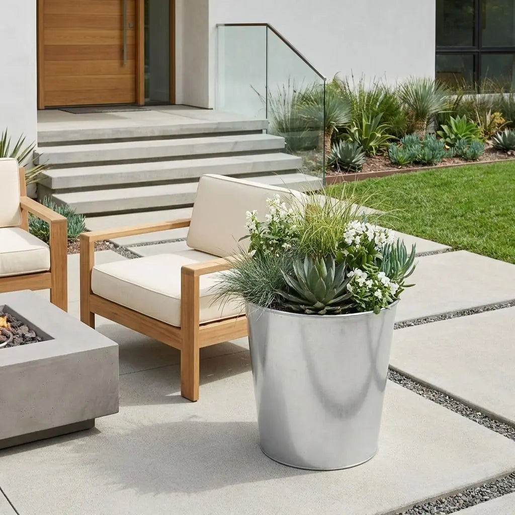 5" Silver Recycled Plastic Indoor Outdoor Round Pot Planter Homeroots Outdoor