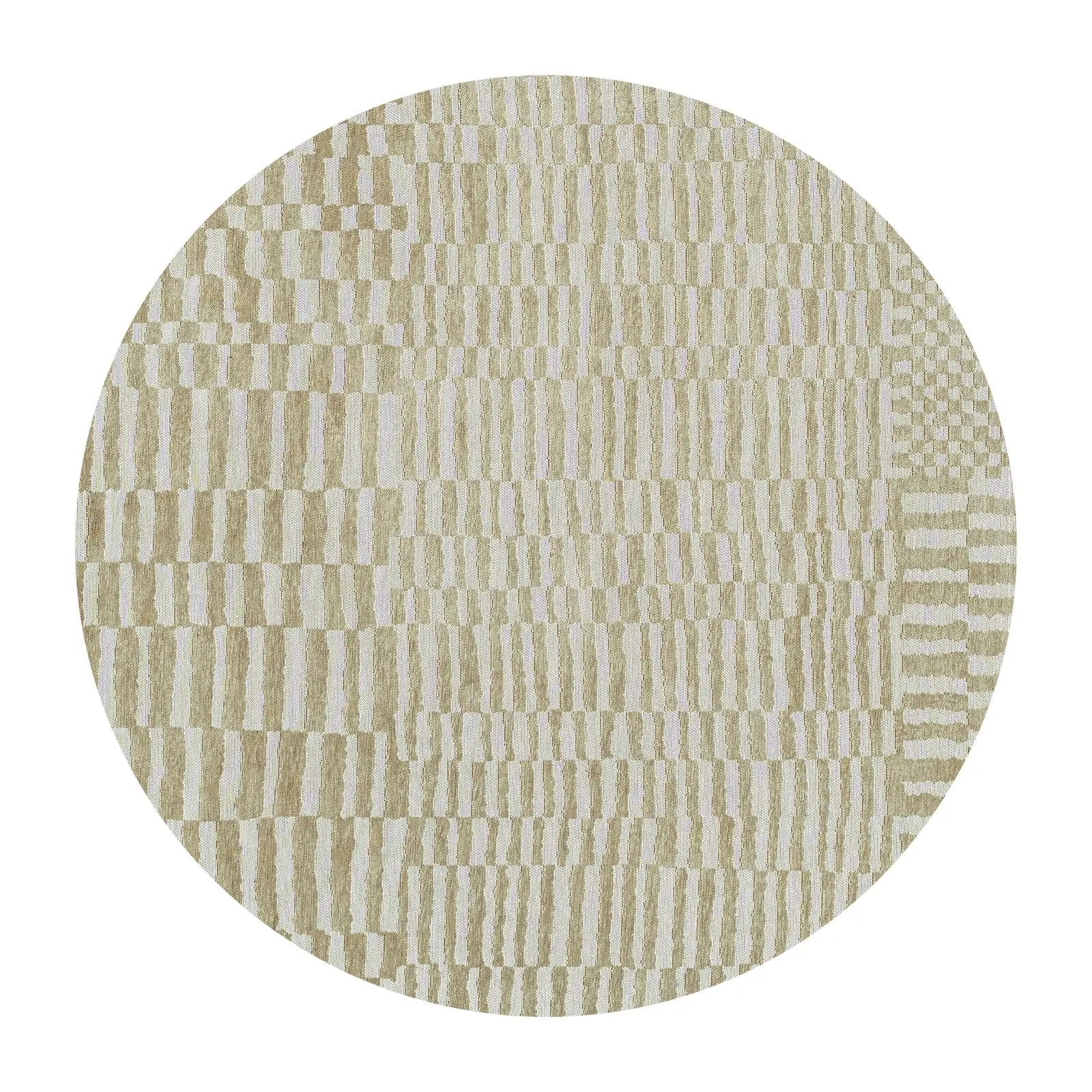 5' Tan And White Abstract Washable Round Rug With UV Protection Homeroots Home Decor