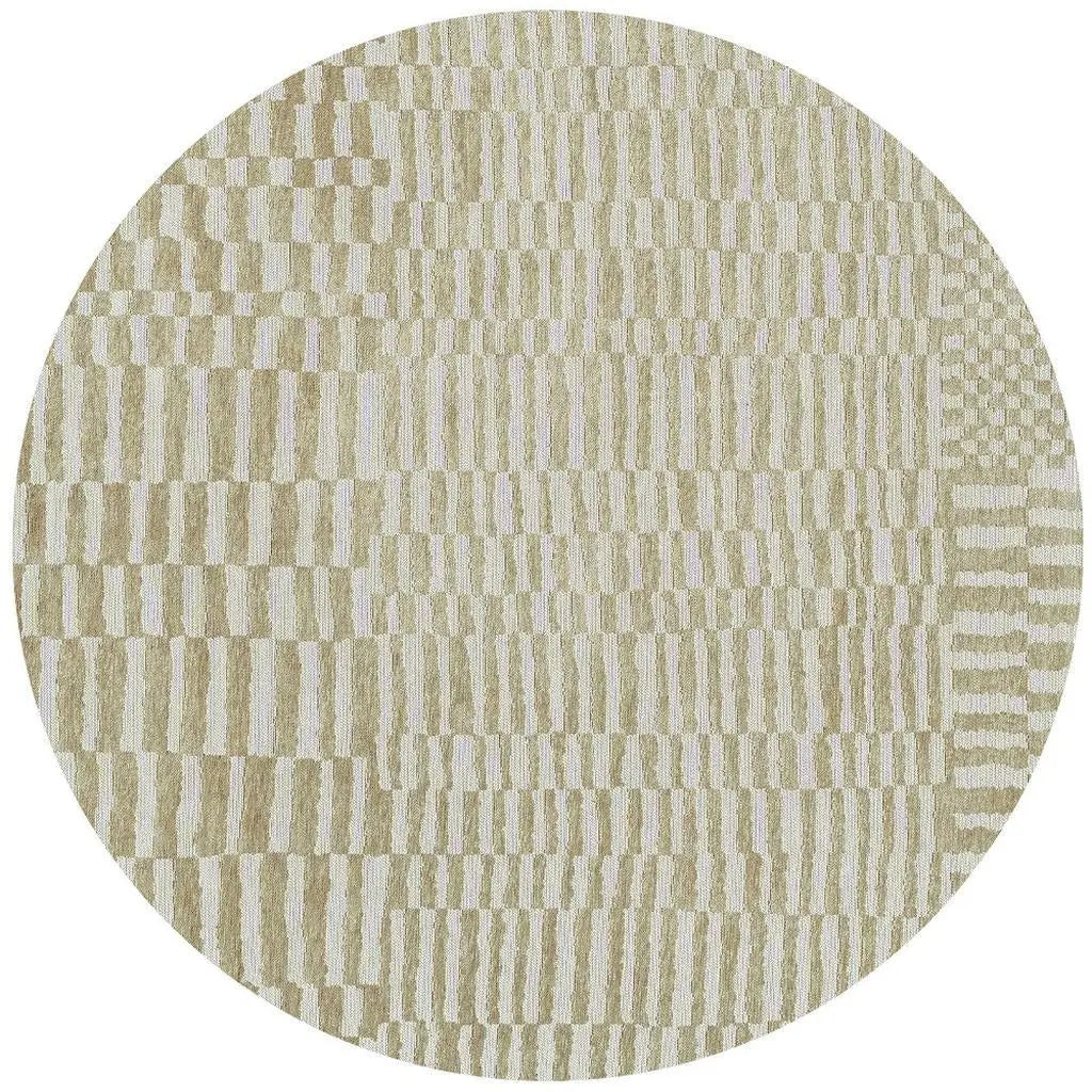 5' Tan And White Abstract Washable Round Rug With UV Protection Homeroots Home Decor
