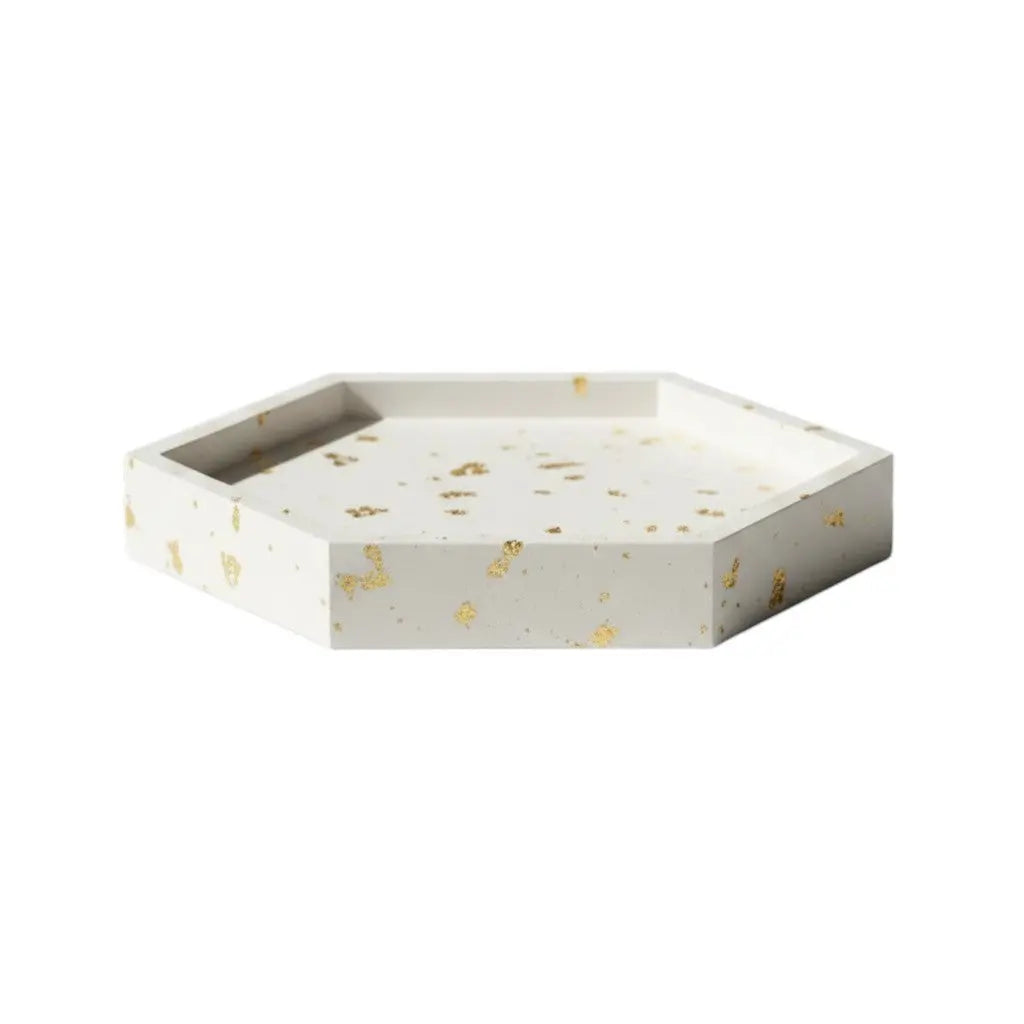5" White And Gold Resin Handmade Hexagon Trinket Tray Homeroots Kitchen & Dining