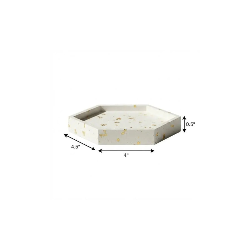 5" White And Gold Resin Handmade Hexagon Trinket Tray Homeroots Kitchen & Dining