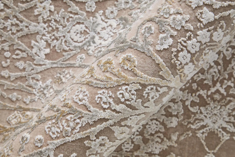 5' X 10' Ivory Taupe And Gold Floral Area Rug With Fringe Homeroots Home Decor