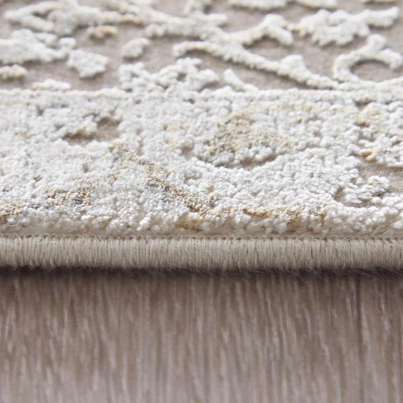 5' X 10' Ivory Taupe And Gold Floral Area Rug With Fringe Homeroots Home Decor