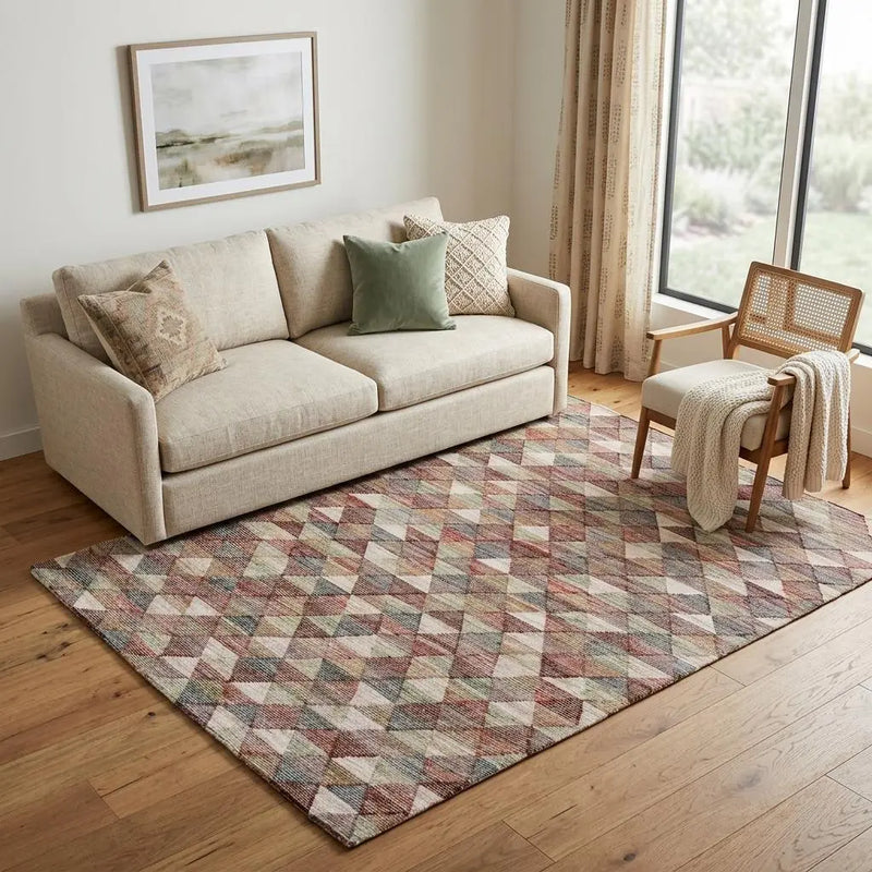 5' X 10' Red Blue And Green Geometric Hand Woven Area Rug Homeroots Home Decor