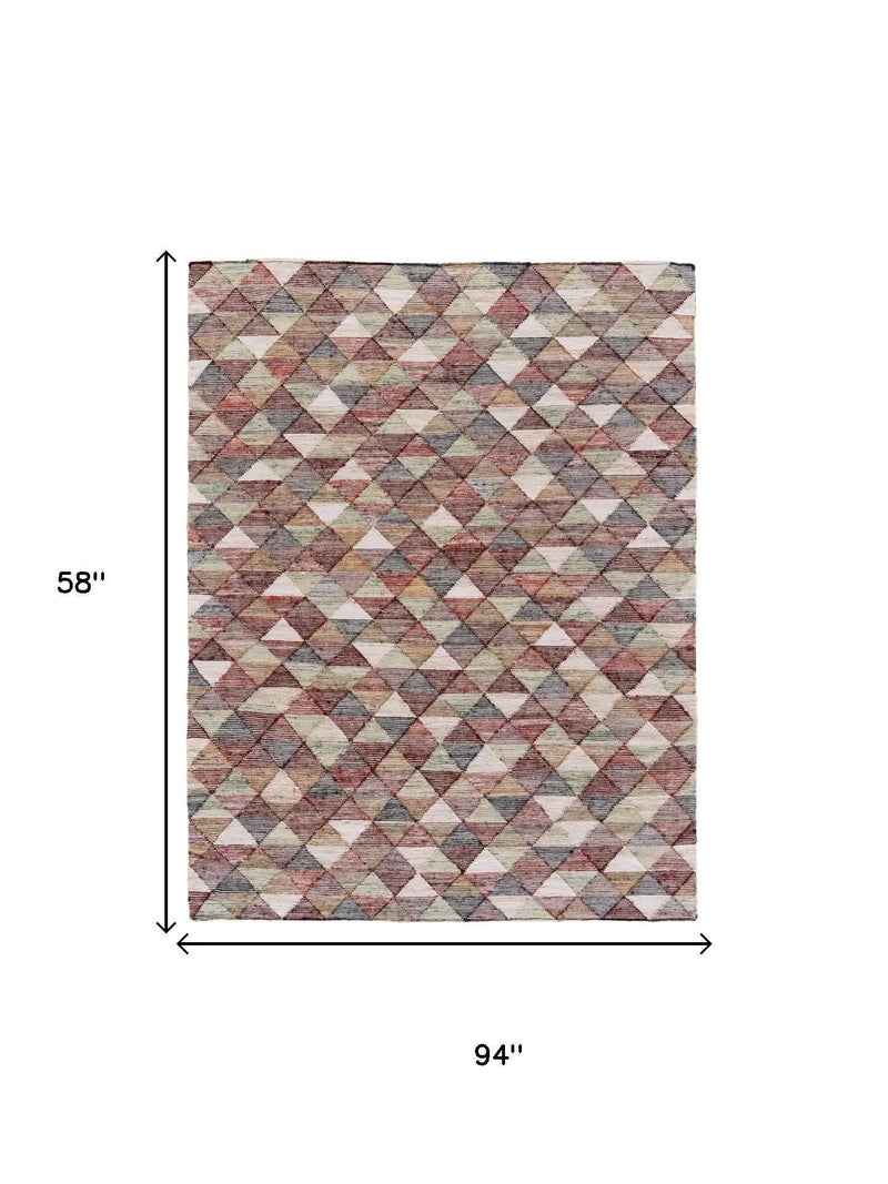 5' X 10' Red Blue And Green Geometric Hand Woven Area Rug Homeroots Home Decor