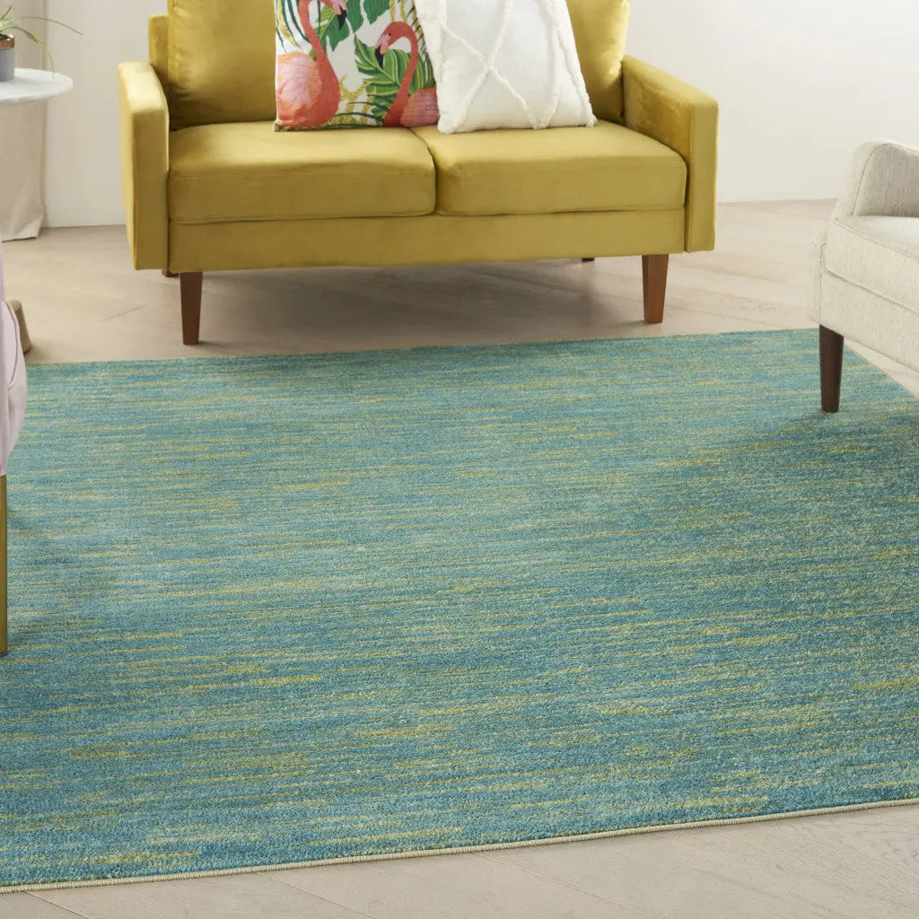 5' X 5' Blue And Green Square Indoor Outdoor Area Rug - GreatEagleInc