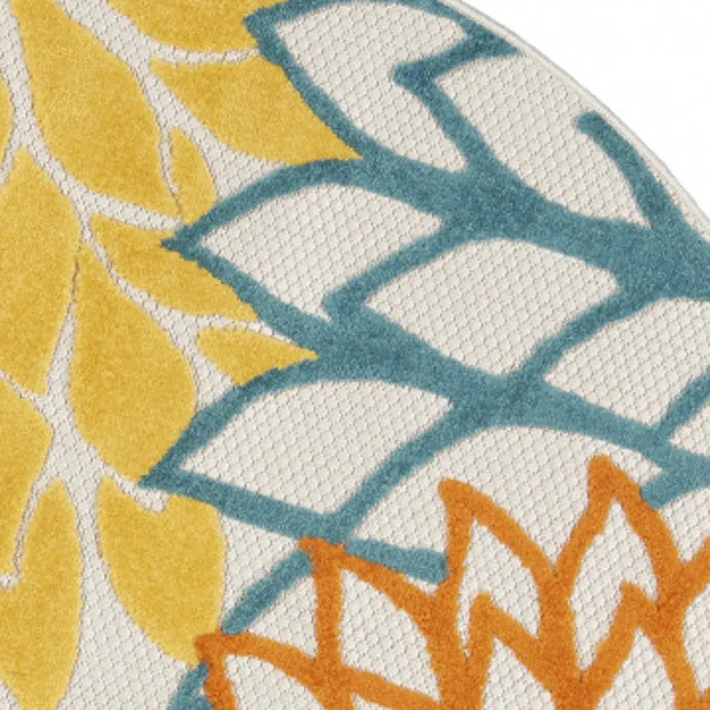 5' X 5' Blue And Yellow Round Indoor Outdoor Area Rug - GreatEagleInc
