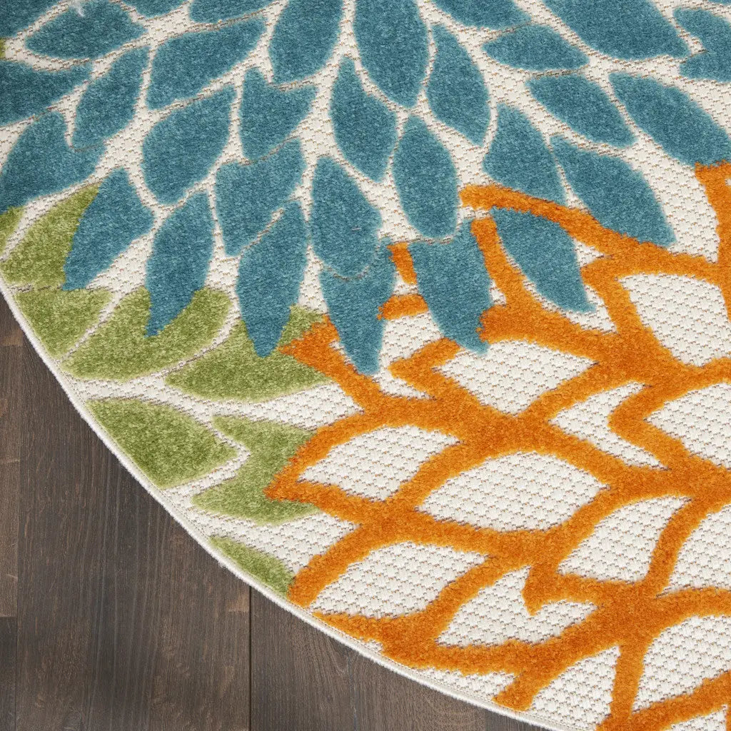 5' X 5' Blue And Yellow Round Indoor Outdoor Area Rug - GreatEagleInc