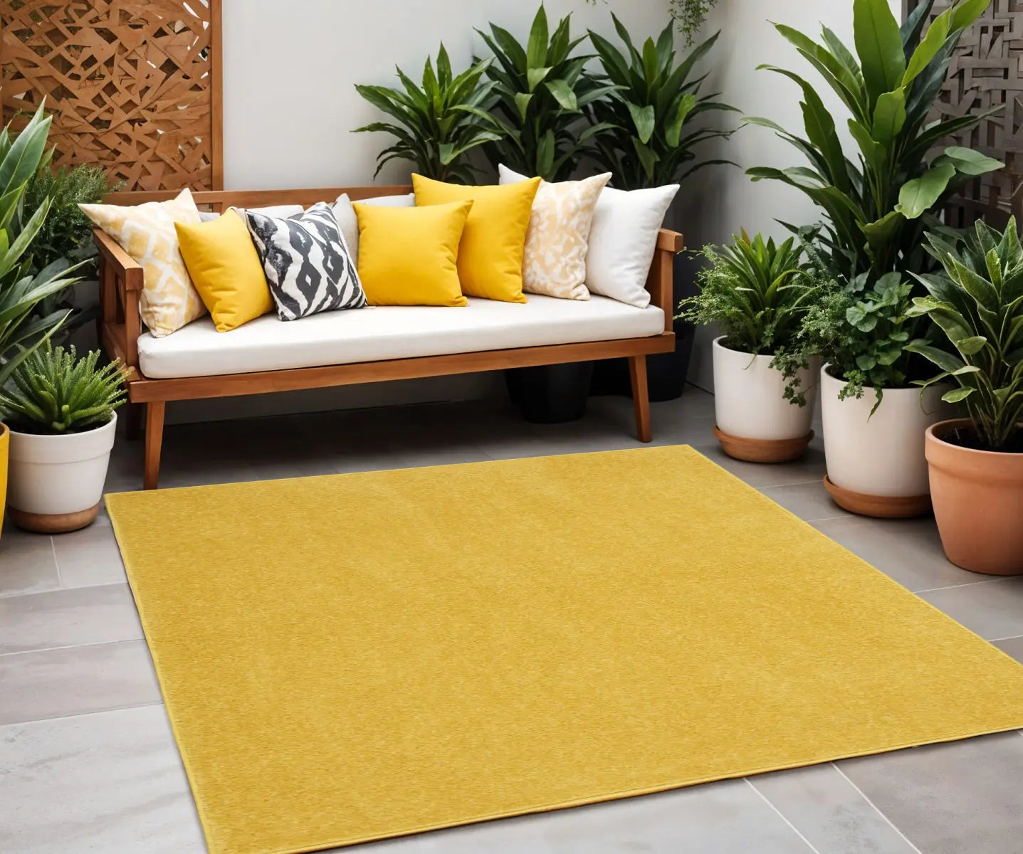 5' X 5' Yellow Square Indoor Outdoor Area Rug Homeroots Outdoor