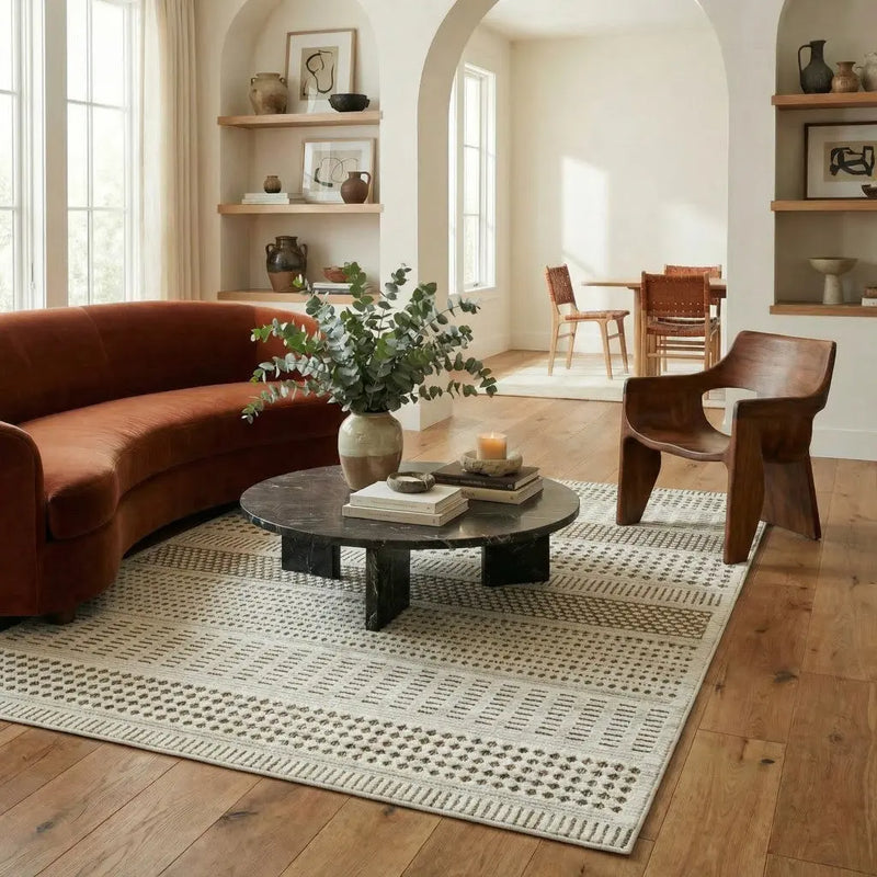5' X 7' Beige And Brown Geometric Distressed Indoor Outdoor Area Rug Homeroots Outdoor