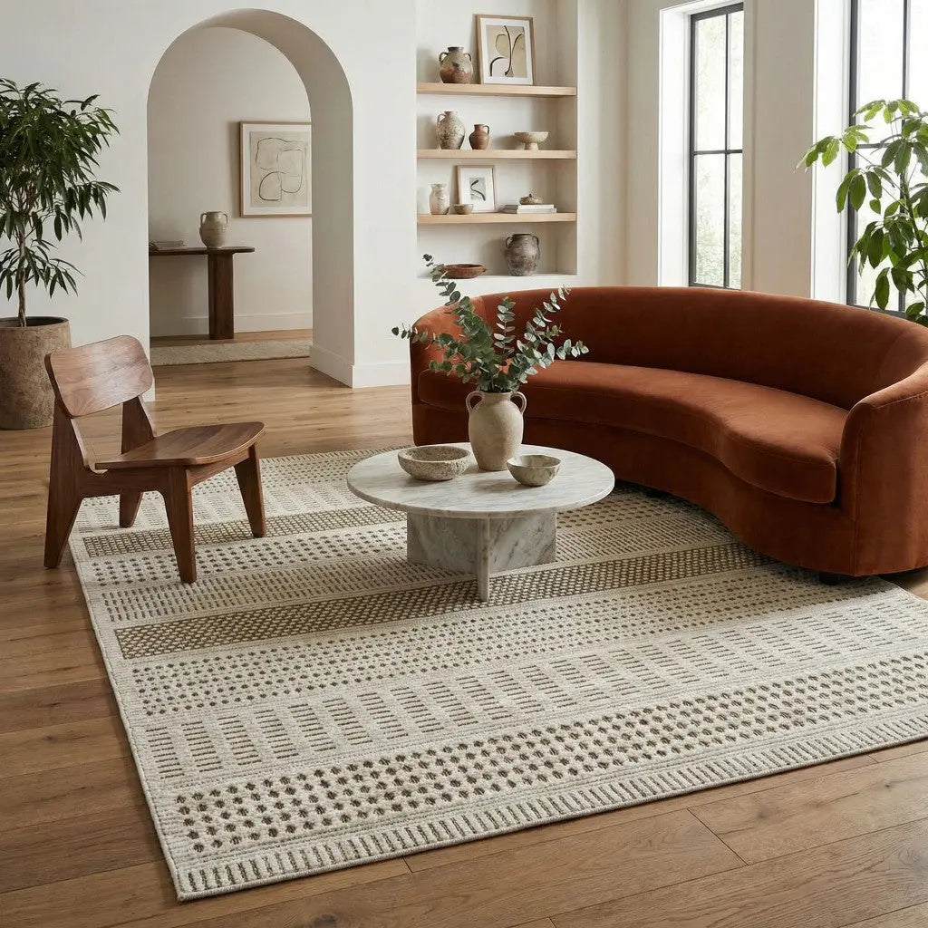 5' X 7' Beige And Brown Geometric Distressed Indoor Outdoor Area Rug Homeroots Outdoor