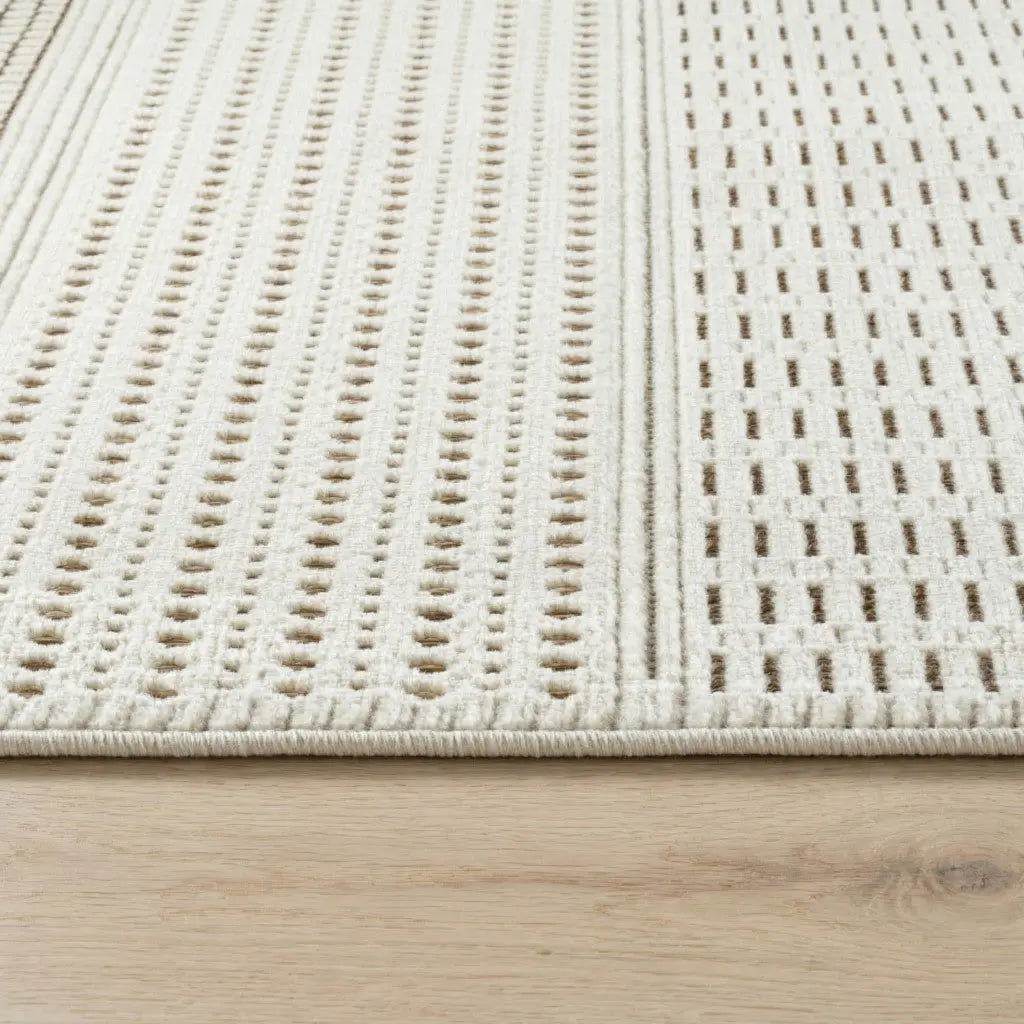 5' X 7' Beige And Brown Geometric Distressed Indoor Outdoor Area Rug Homeroots Outdoor