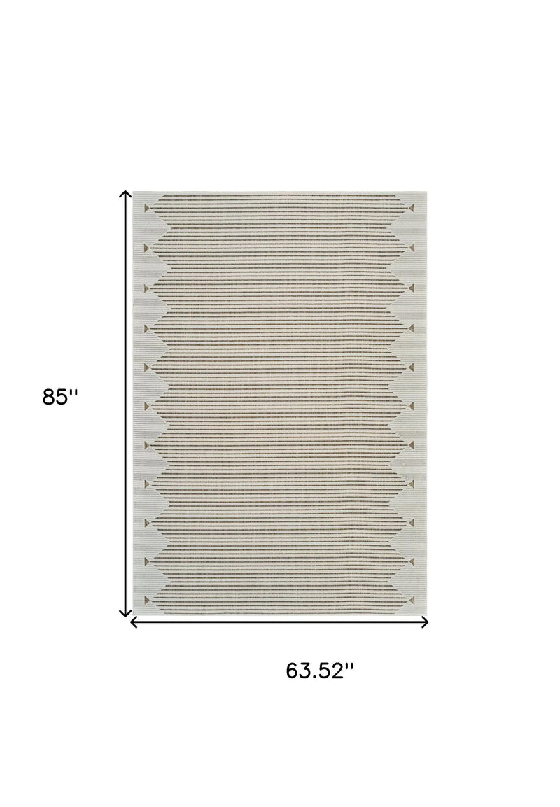5' X 7' Beige And Brown Geometric Distressed Indoor Outdoor Area Rug Homeroots Outdoor