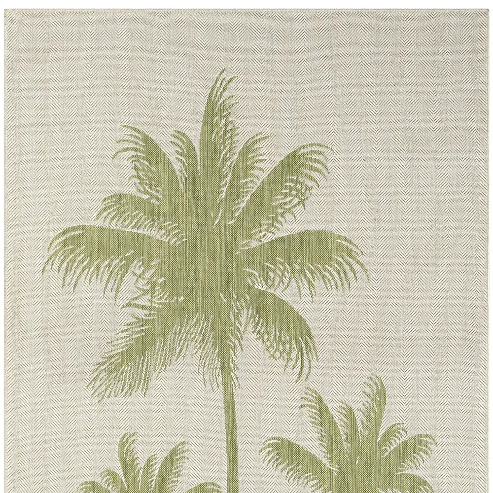 5' X 7' Beige And Green Palm Tree Indoor Outdoor Area Rug Homeroots Outdoor