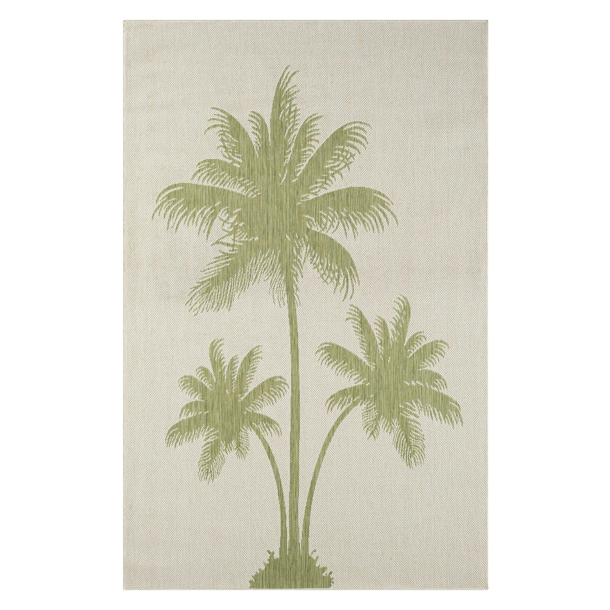5' X 7' Beige And Green Palm Tree Indoor Outdoor Area Rug Homeroots Outdoor