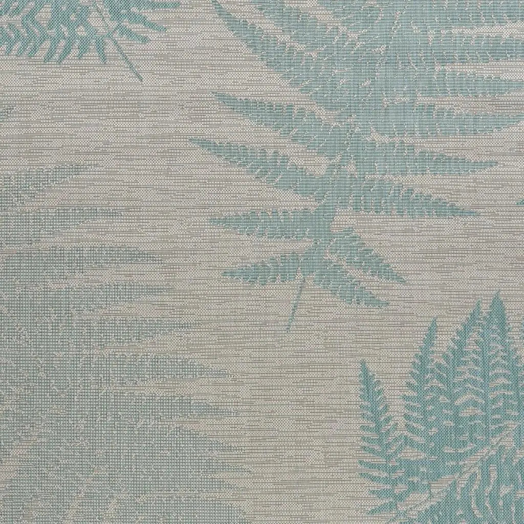 5' X 7' Beige And Teal Blue Fern Leave Indoor Outdoor Area Rug Homeroots Outdoor