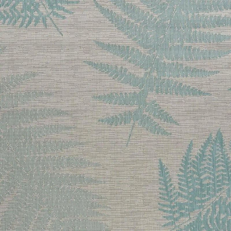 5' X 7' Beige And Teal Blue Fern Leave Indoor Outdoor Area Rug Homeroots Outdoor