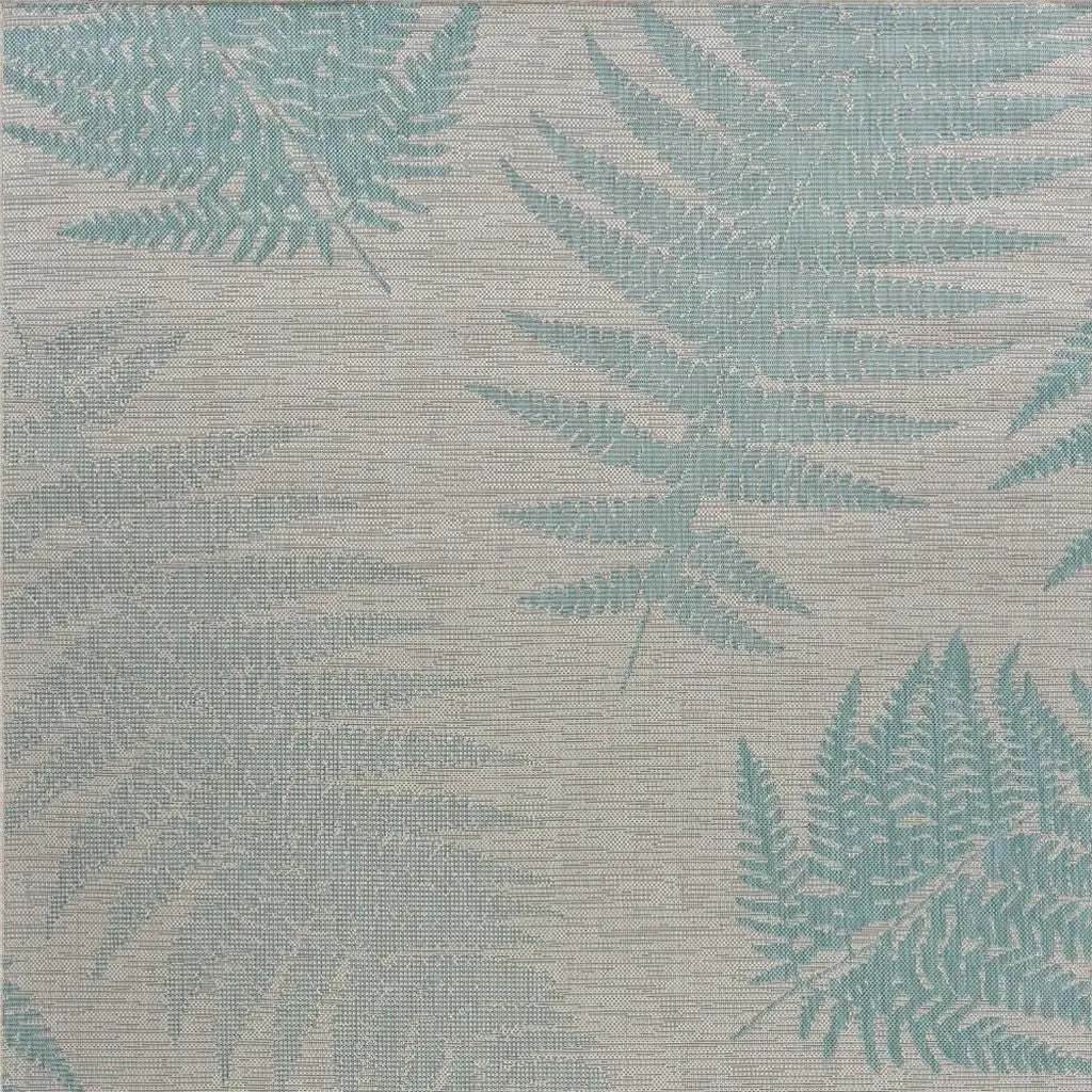 5' X 7' Beige And Teal Blue Fern Leave Indoor Outdoor Area Rug Homeroots Outdoor