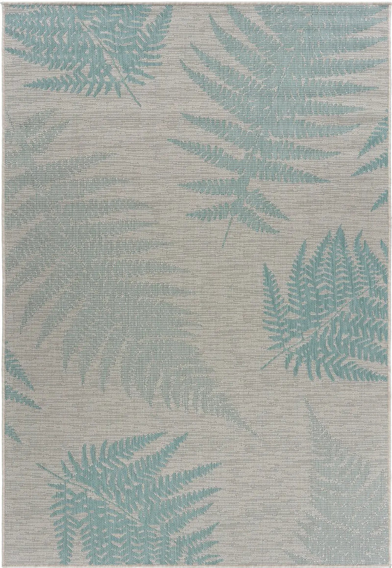 5' X 7' Beige And Teal Blue Fern Leave Indoor Outdoor Area Rug Homeroots Outdoor