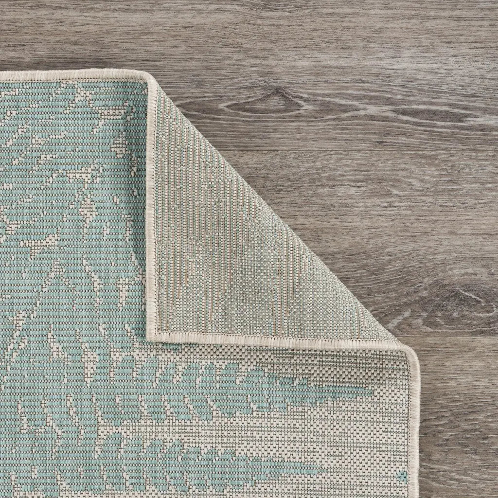 5' X 7' Beige And Teal Blue Fern Leave Indoor Outdoor Area Rug Homeroots Outdoor