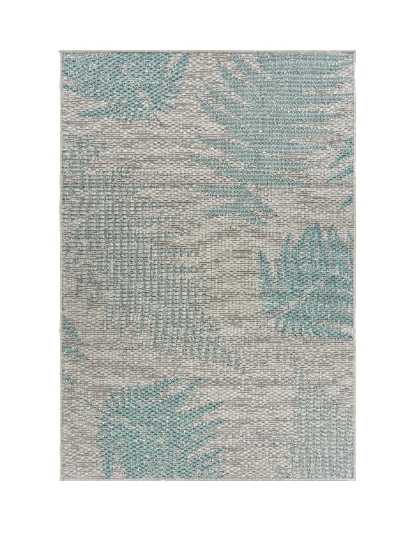 5' X 7' Beige And Teal Blue Fern Leave Indoor Outdoor Area Rug Homeroots Outdoor