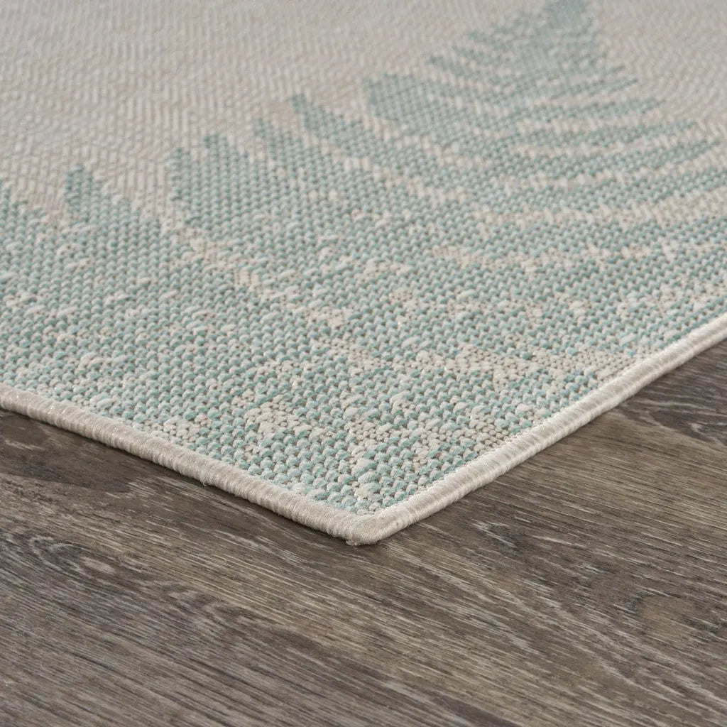 5' X 7' Beige And Teal Blue Fern Leave Indoor Outdoor Area Rug Homeroots Outdoor