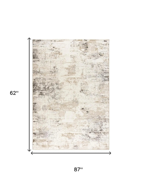 5' X 7' Beige Ivory And Black Abstract Area Rug Homeroots Home Decor