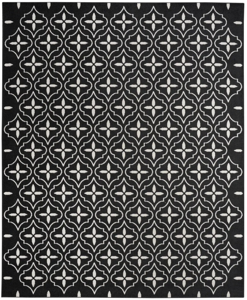 5' X 7' Black And Ivory Geometric Indoor Outdoor Area Rug Homeroots Outdoor
