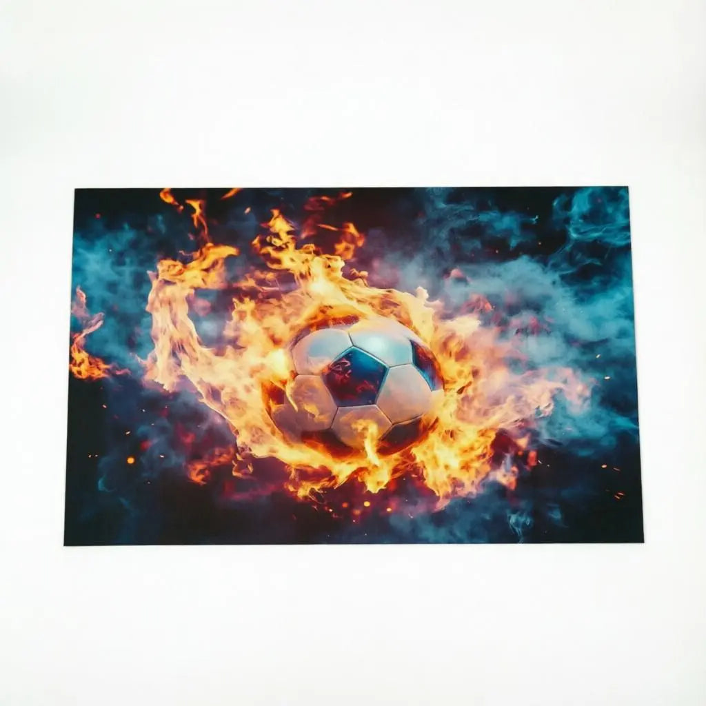 5' X 7' Black Orange And Blue Flaming Soccer Washable Area Rug With UV Protection Homeroots Home Decor