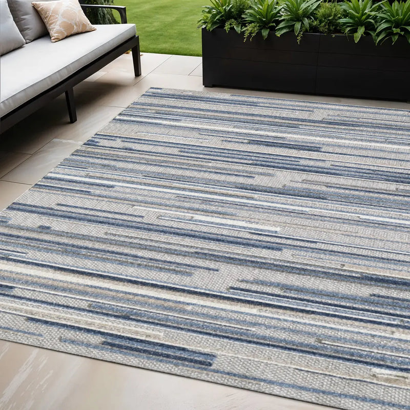 5' X 7' Blue Abstract Stain Resistant Indoor Outdoor Area Rug Homeroots Outdoor