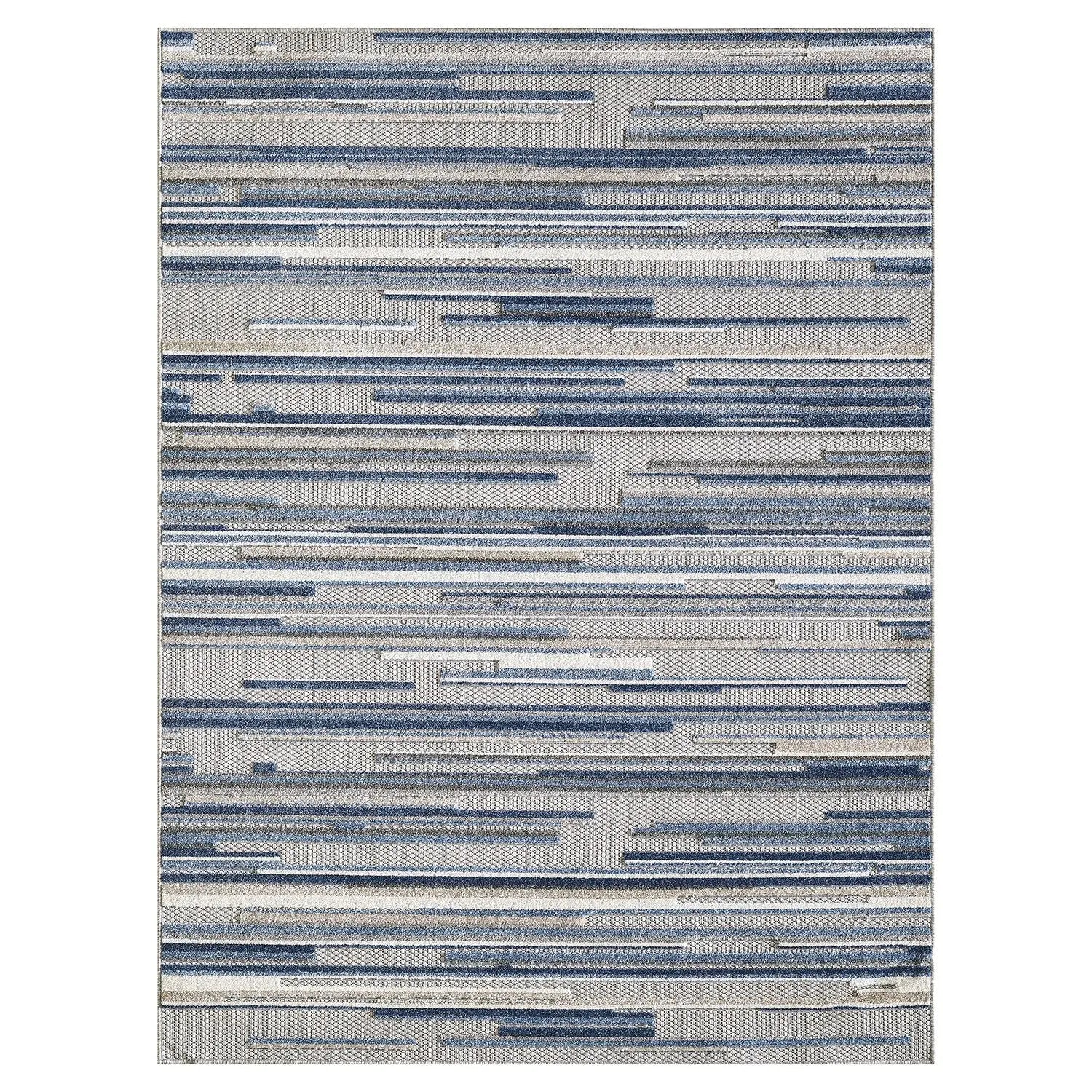 5' X 7' Blue Abstract Stain Resistant Indoor Outdoor Area Rug Homeroots Outdoor