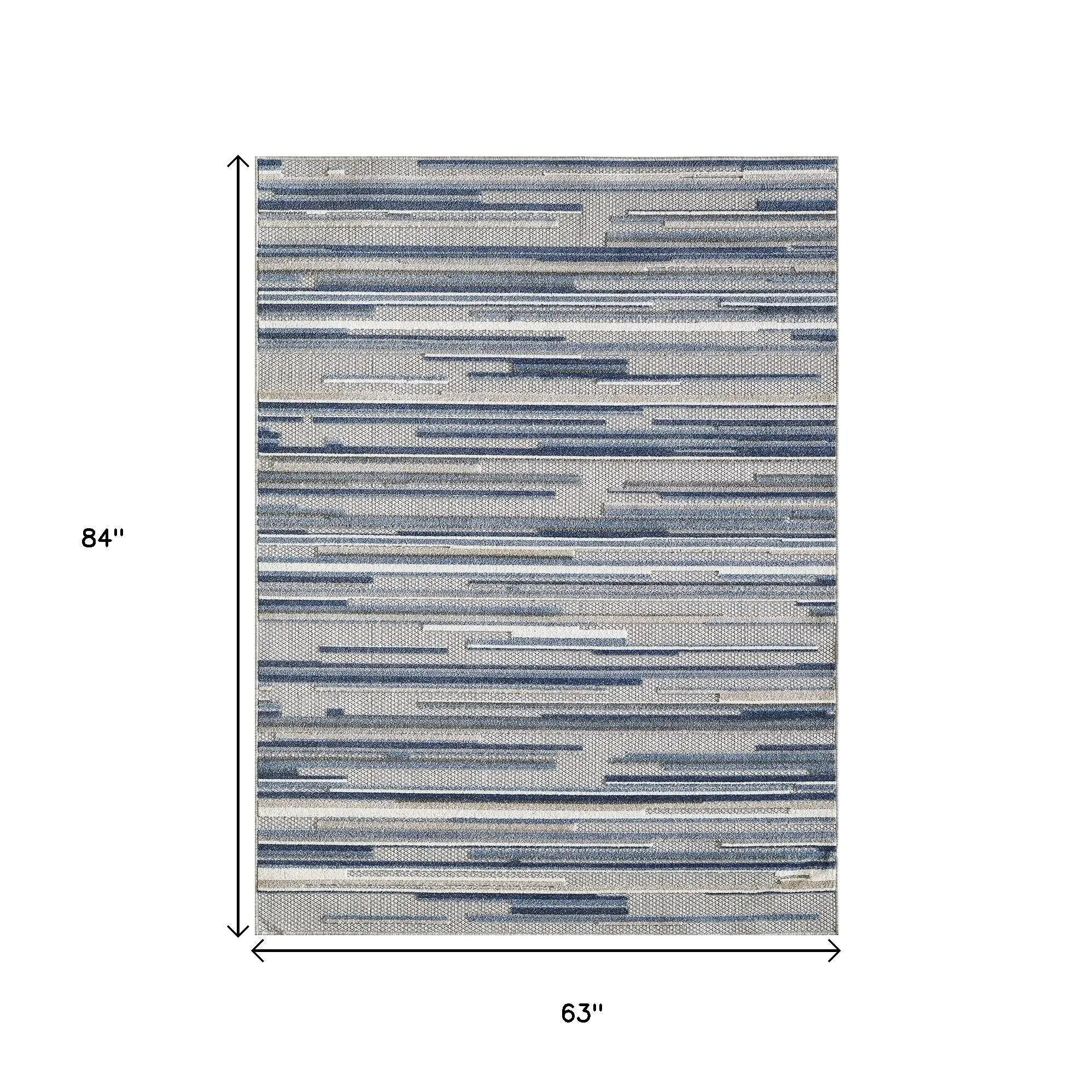 5' X 7' Blue Abstract Stain Resistant Indoor Outdoor Area Rug Homeroots Outdoor