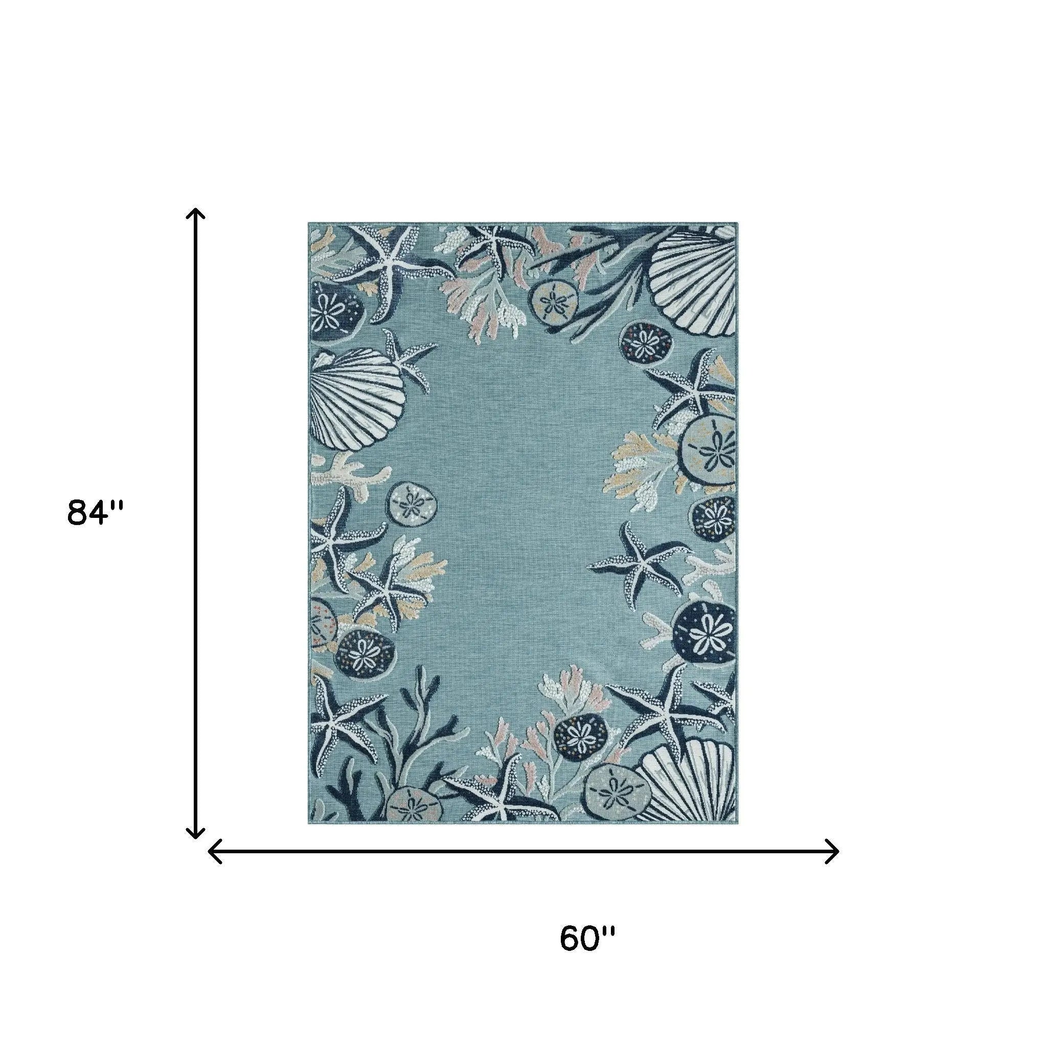5' X 7' Blue And Beige Coral Area Rug Homeroots Home Decor