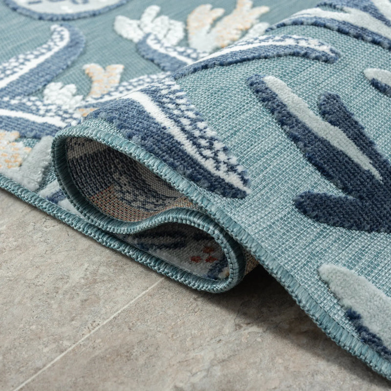 5' X 7' Blue And Beige Coral Area Rug Homeroots Home Decor