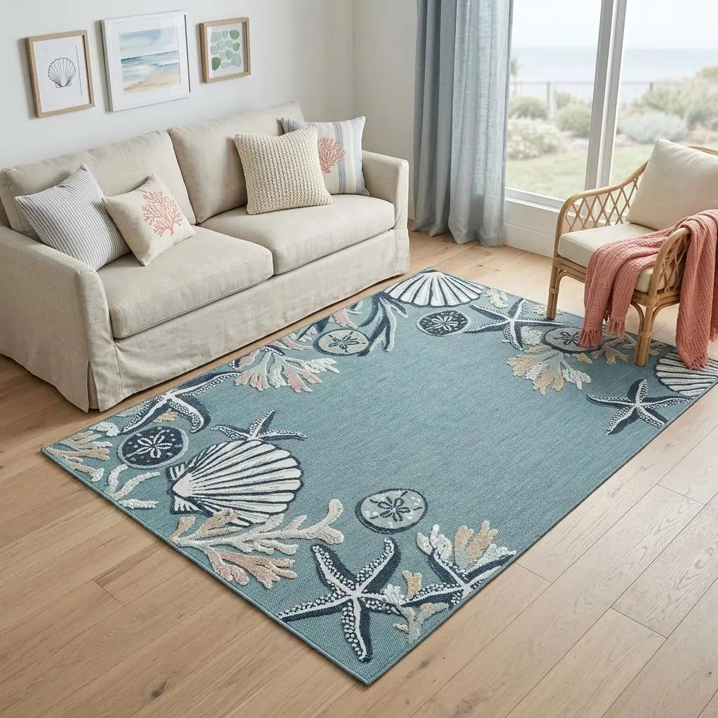 5' X 7' Blue And Beige Coral Area Rug Homeroots Home Decor