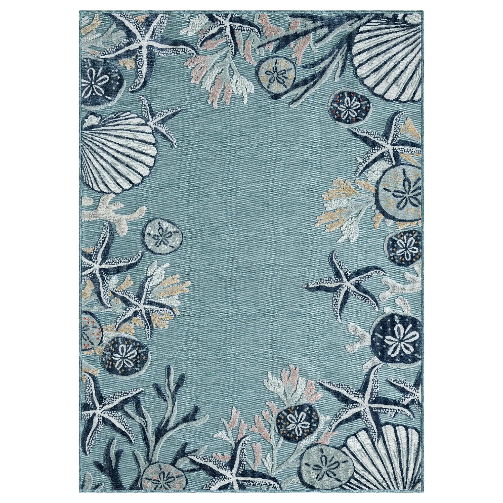 5' X 7' Blue And Beige Coral Area Rug Homeroots Home Decor