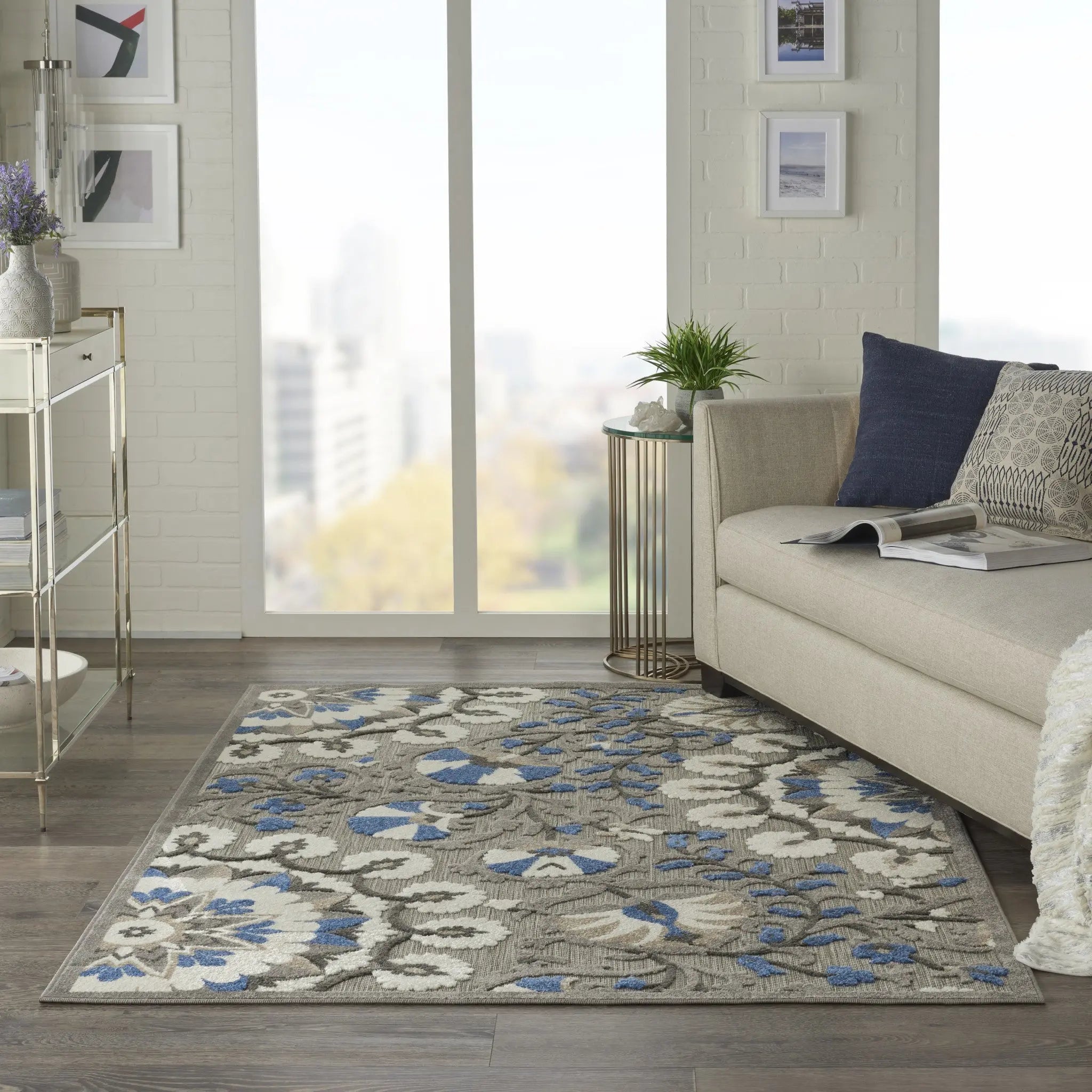 5' X 7' Blue And Gray Indoor Outdoor Area Rug - GreatEagleInc