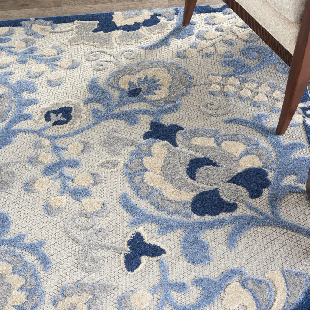 5' X 7' Blue And Gray Indoor Outdoor Area Rug - GreatEagleInc