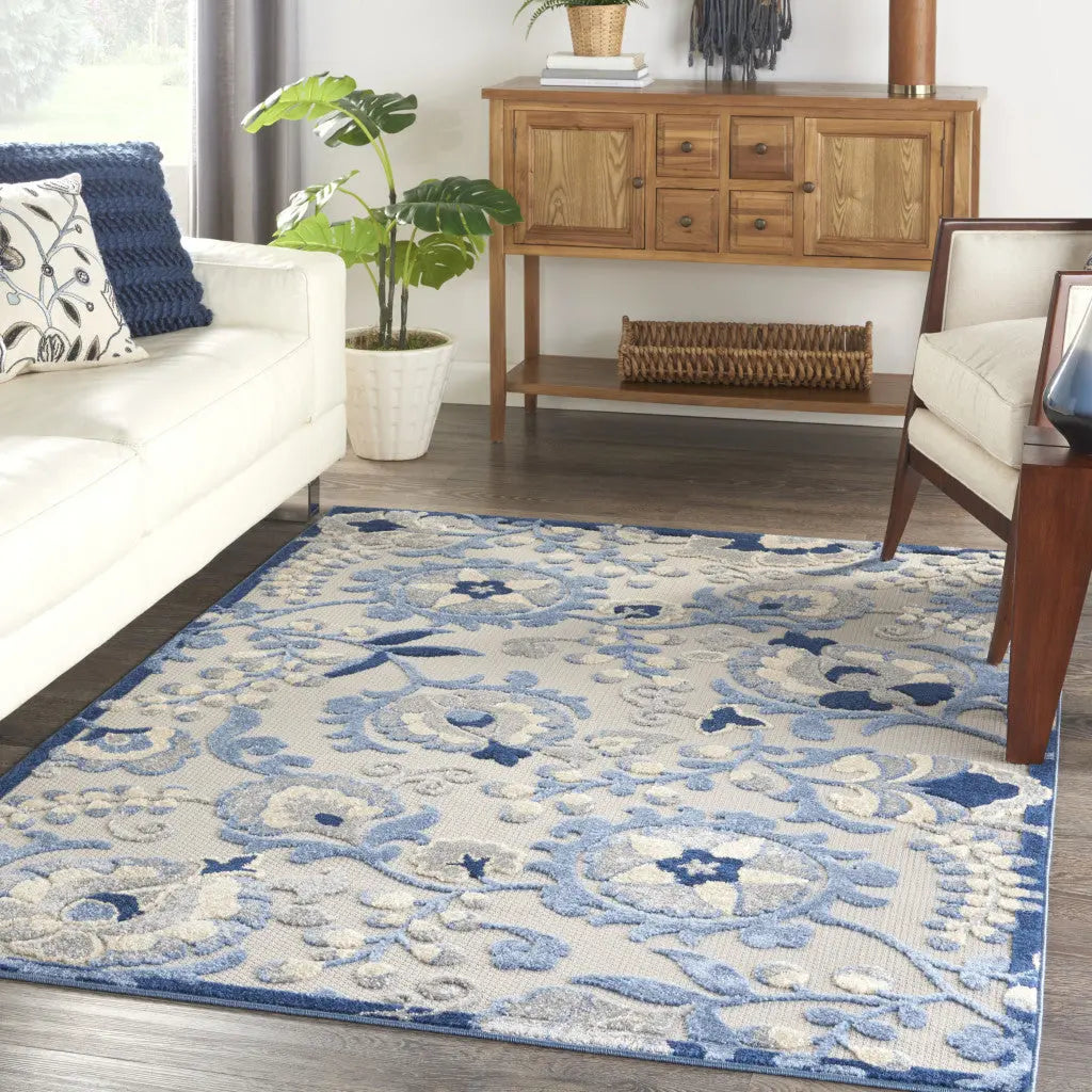 5' X 7' Blue And Gray Indoor Outdoor Area Rug - GreatEagleInc
