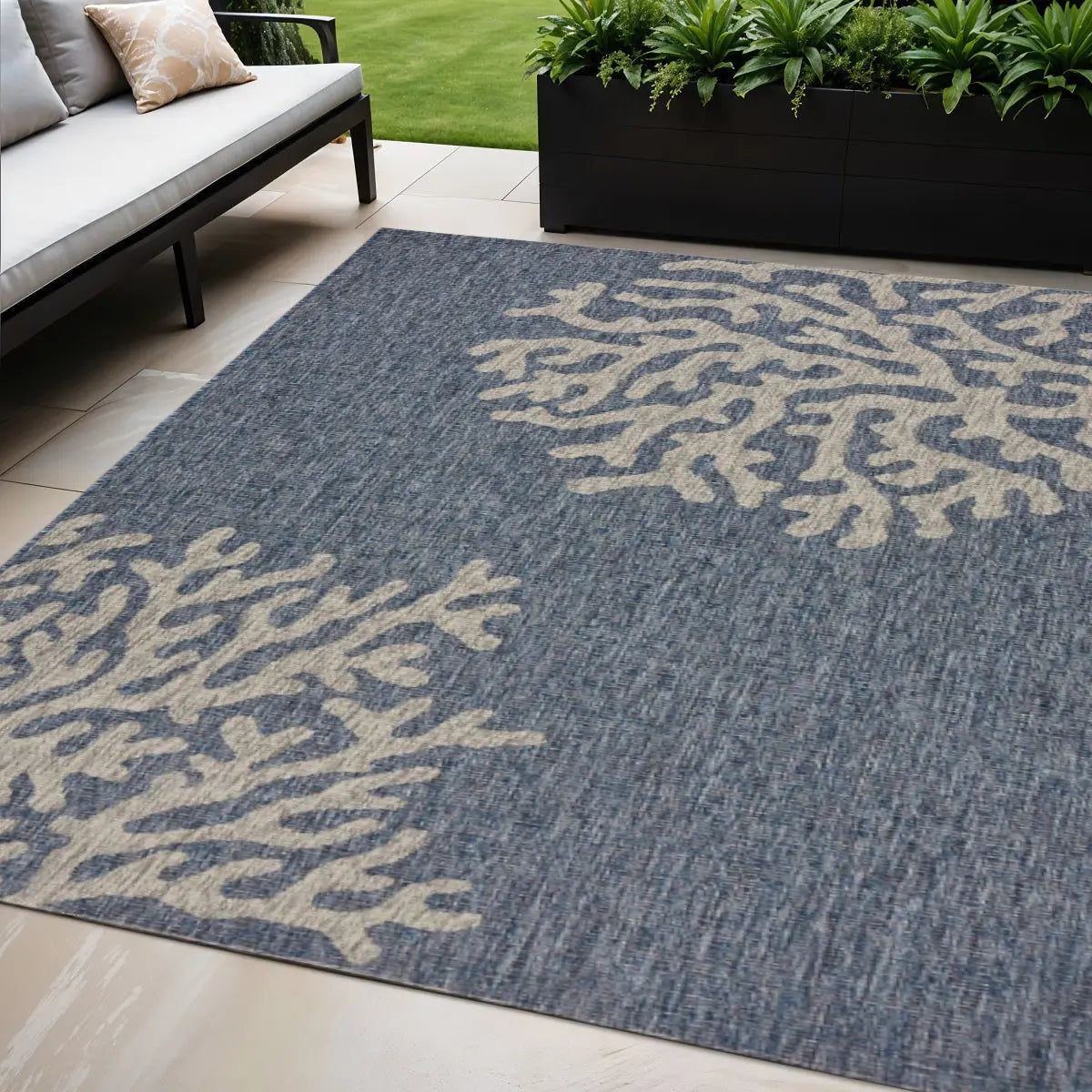 5' X 7' Blue And Gray Indoor Outdoor Area Rug Homeroots Outdoor