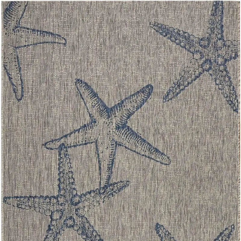 5' X 7' Blue And Gray Starfish Indoor Outdoor Area Rug Homeroots Outdoor