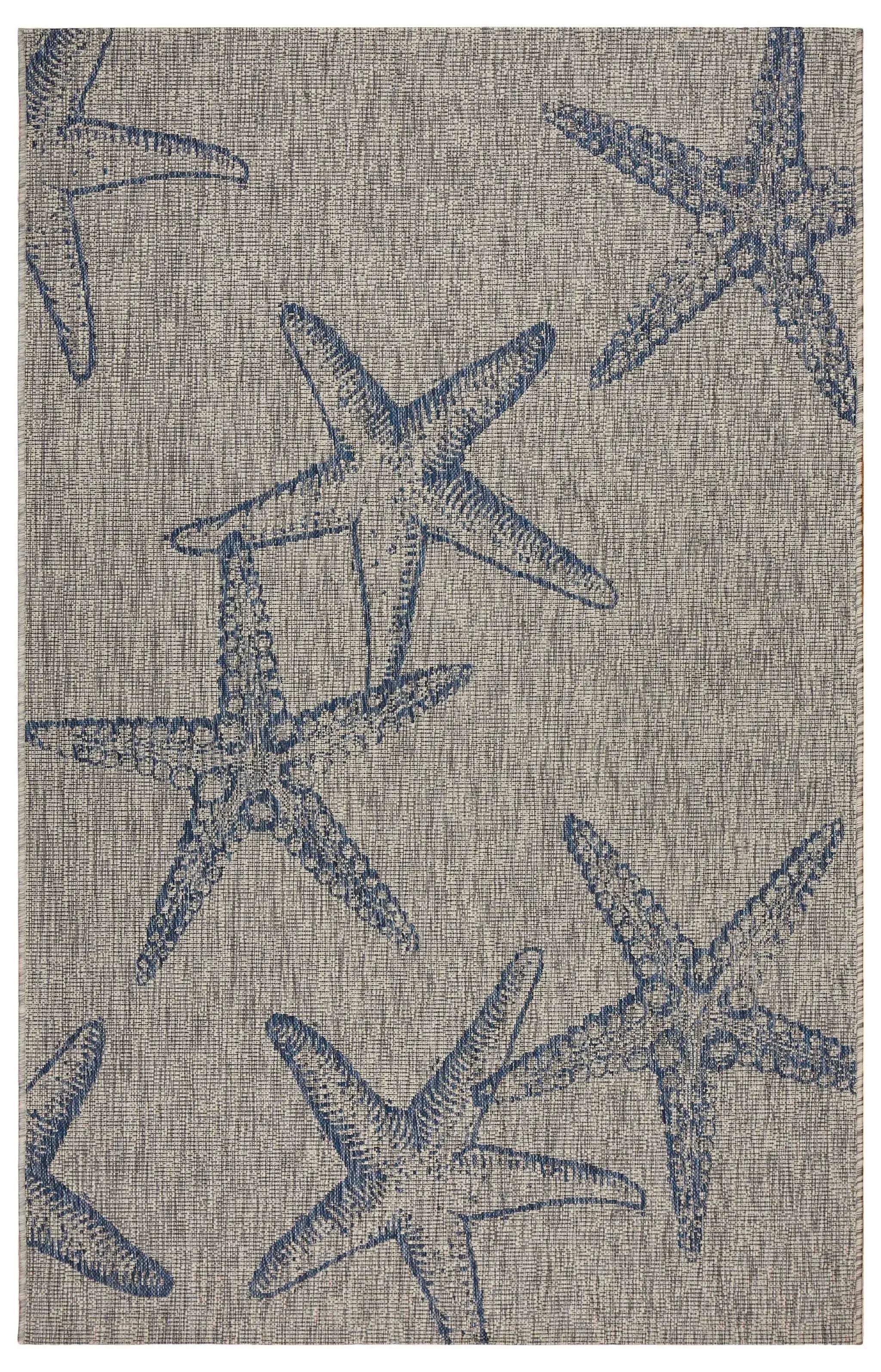 5' X 7' Blue And Gray Starfish Indoor Outdoor Area Rug Homeroots Outdoor