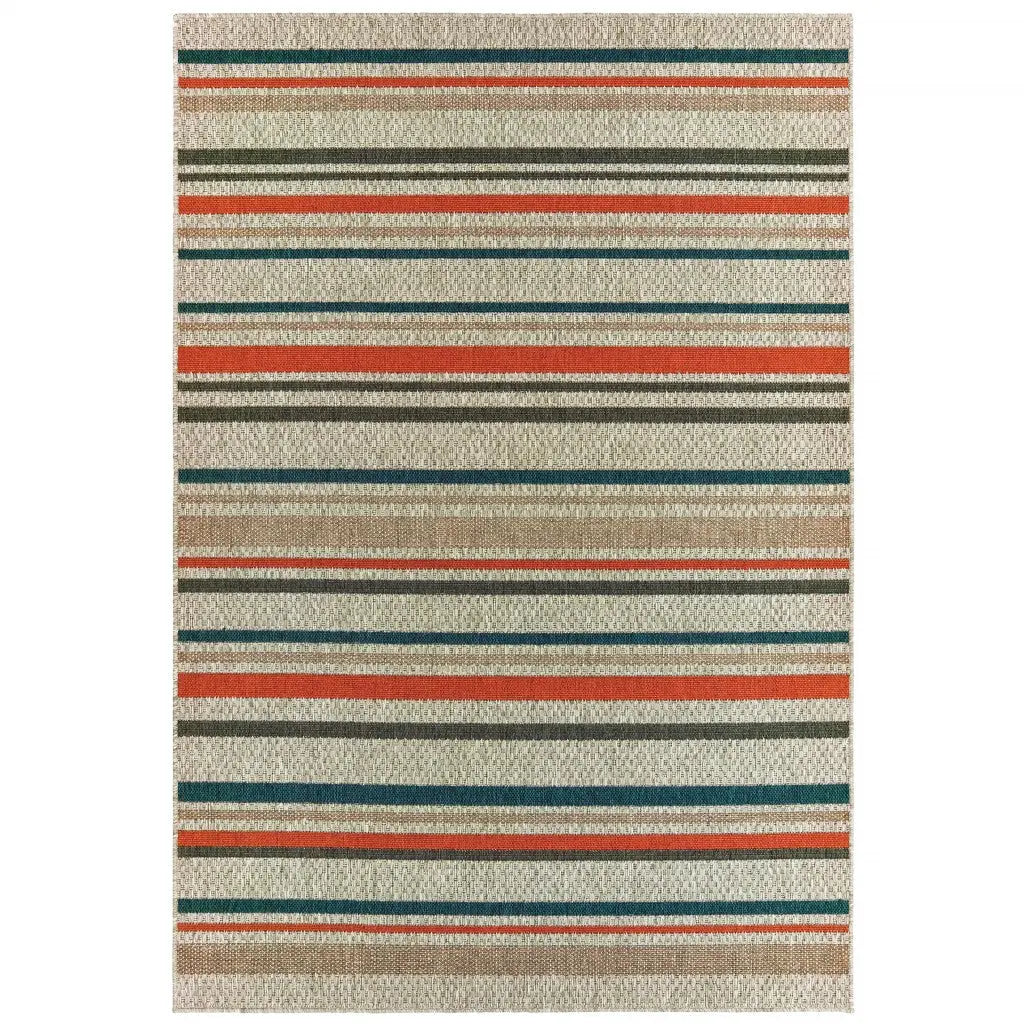 5' X 7' Blue And Gray Striped Indoor Outdoor Area Rug Homeroots Outdoor