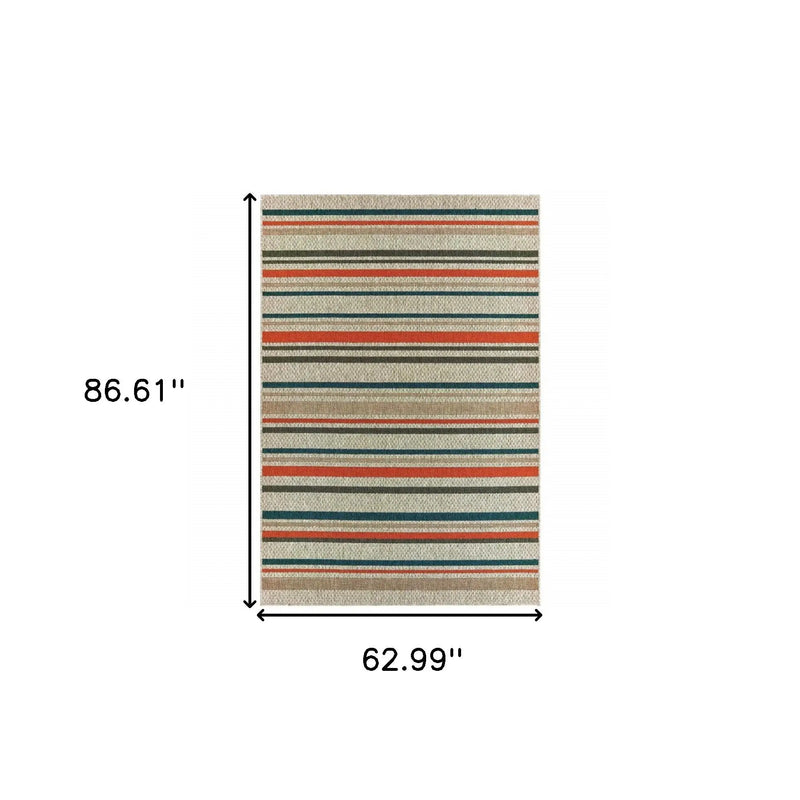 5' X 7' Blue And Gray Striped Indoor Outdoor Area Rug Homeroots Outdoor