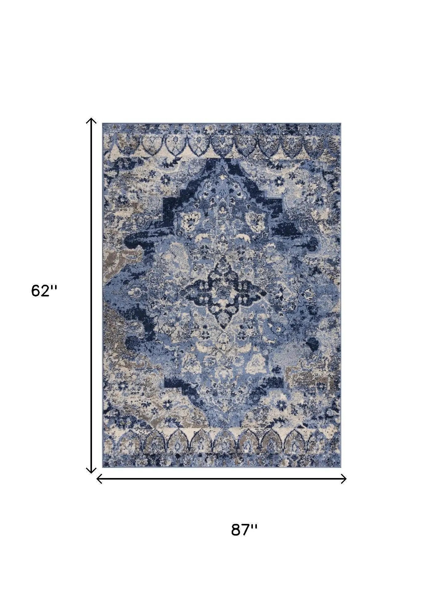 5' X 7' Blue Gray And Ivory Medallion Area Rug Homeroots Home Decor