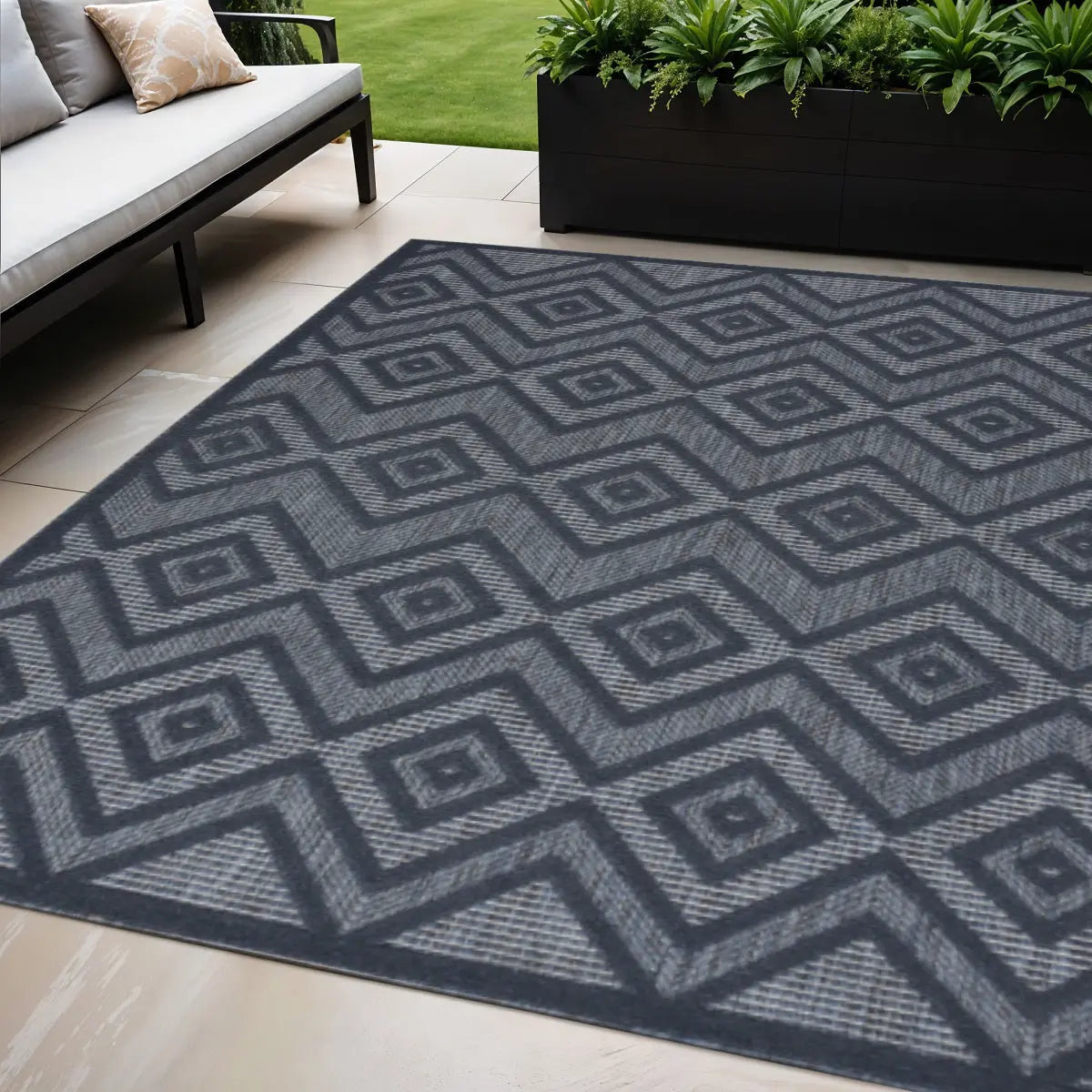 5' X 7' Blue Indoor Outdoor Area Rug Homeroots Outdoor