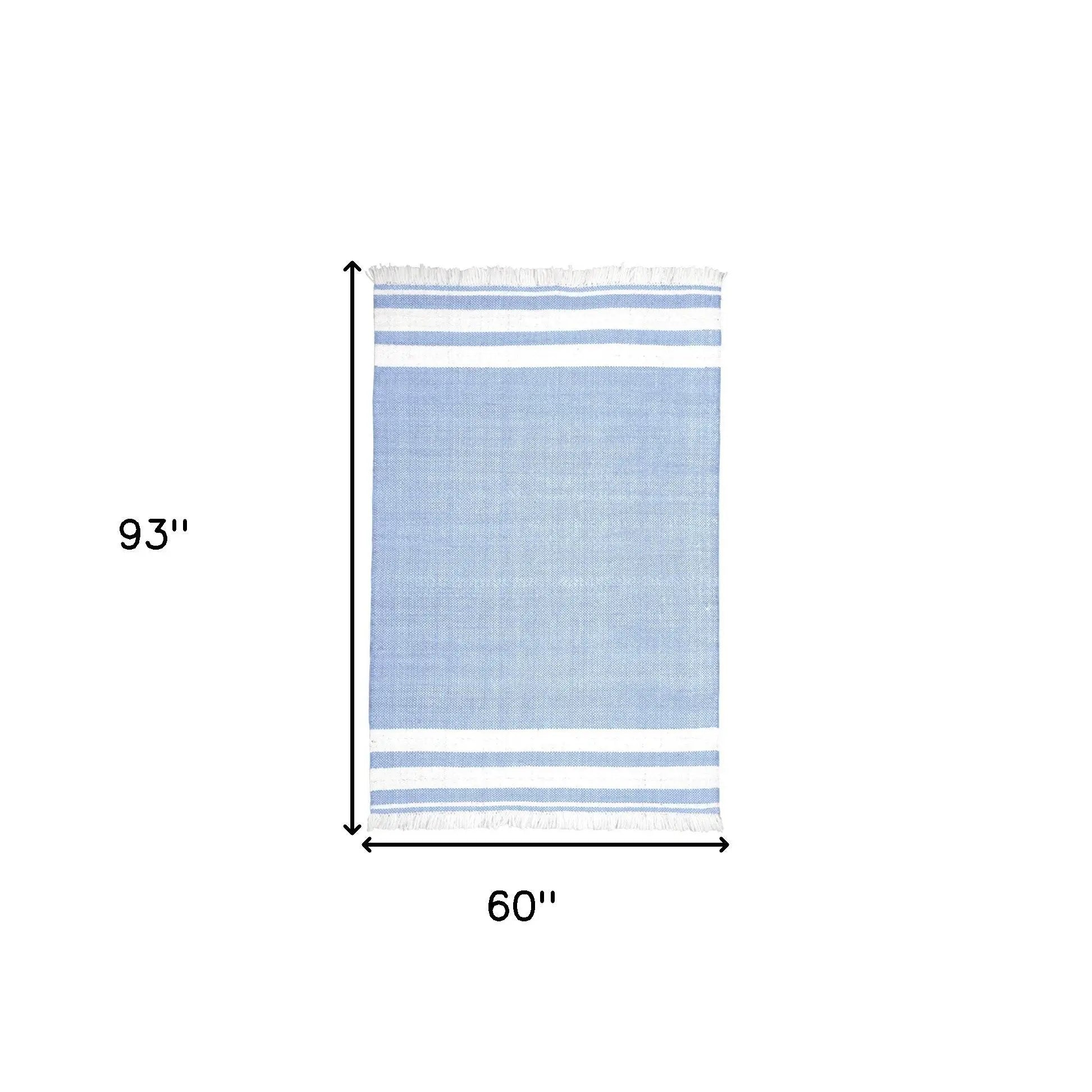 5' X 7' Blue Striped Handmade Stain Resistant Non Skid Indoor Outdoor Area Rug Homeroots Outdoor