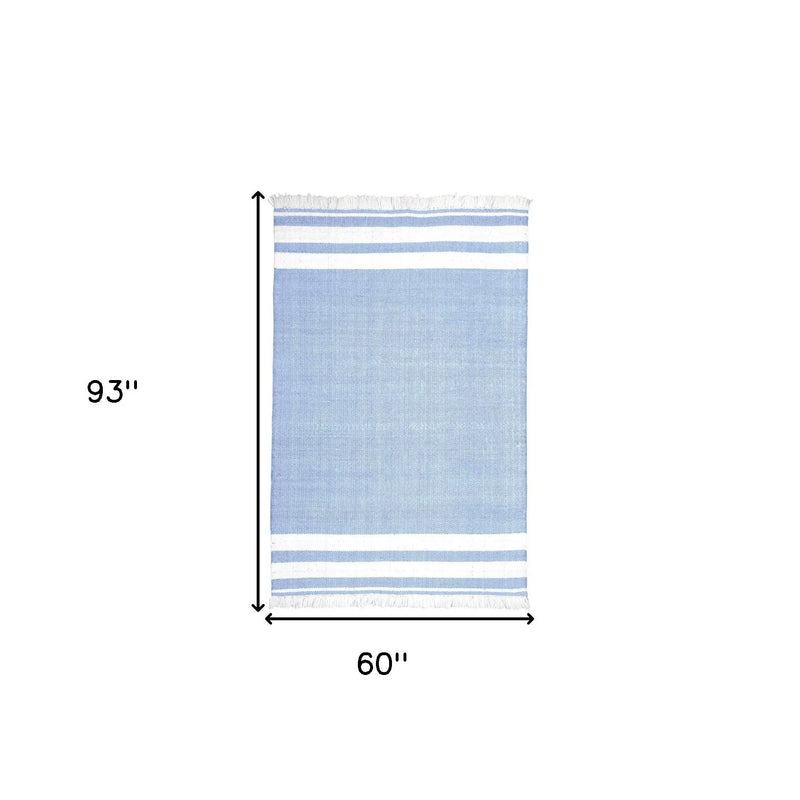 5' X 7' Blue Striped Handmade Stain Resistant Non Skid Indoor Outdoor Area Rug Homeroots Outdoor