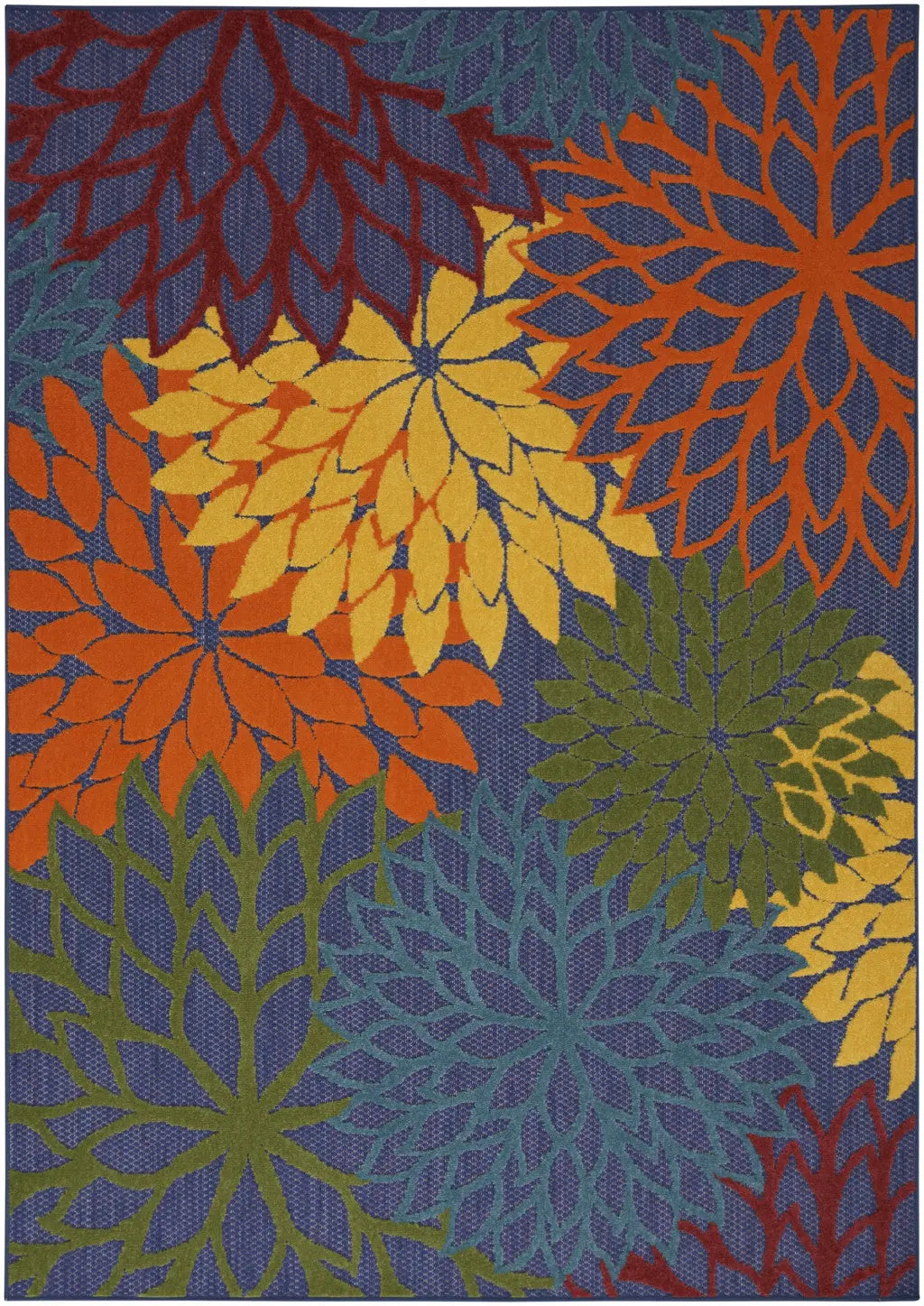 5' X 7' Blue Yellow and Green Indoor Outdoor Area Rug Homeroots Outdoor