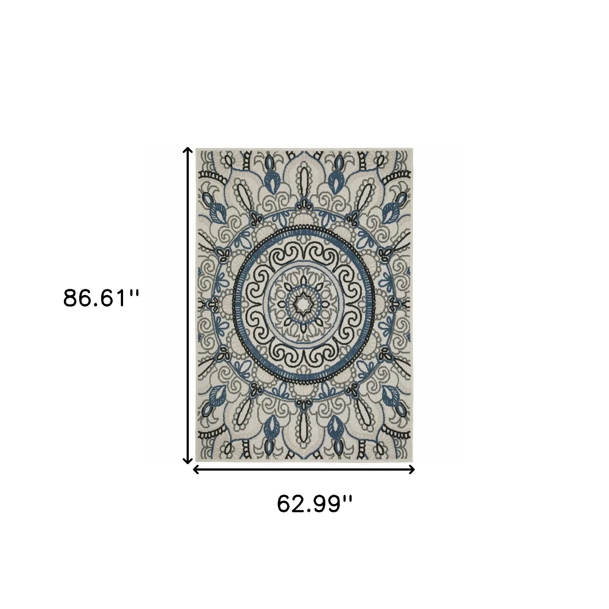 5' X 7' Blue and Beige Geometric Stain Resistant Indoor Outdoor Area Rug Homeroots Outdoor